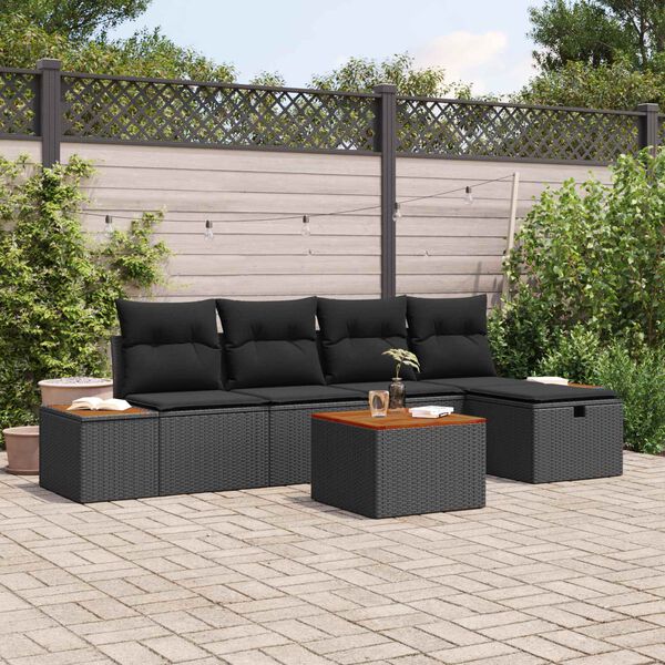 vidaXL Ensemble de canap&eacute; de jardin 6 pcs Noir Poly rotin