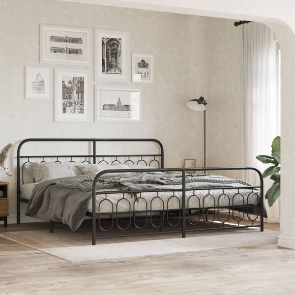 vidaXL Cadre de lit métal sans matelas avec pied de lit noir 200x200cm