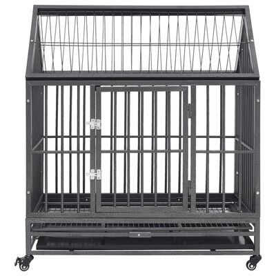 vidaXL Cage pour chien avec roues et toit Acier 92x62x106 cm