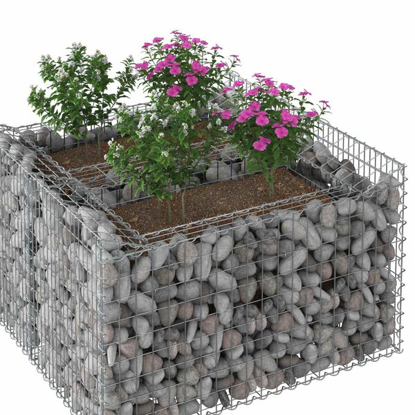 vidaXL Lit sur&eacute;lev&eacute; gabion Argent&eacute; 100 x 100 x 60 cm Acier galvanis&eacute;