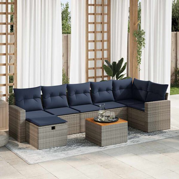 vidaXL Salon de jardin 8 pcs avec coussins gris r&eacute;sine tress&eacute;e
