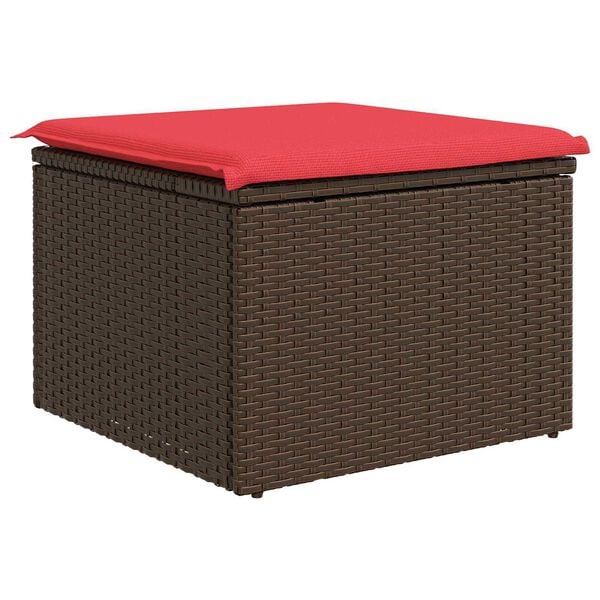 vidaXL Tabouret de jardin avec coussin Marron 55x55x37 cm R&eacute;sine tress&eacute;e