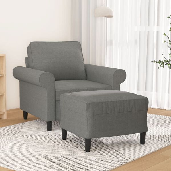 vidaXL Fauteuil avec repose-pied Gris fonc&eacute; 60 cm Tissu