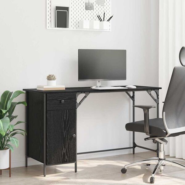 vidaXL Bureau d'ordinateur avec tiroir Ch&ecirc;ne noir 131 x 48 x 75 cm