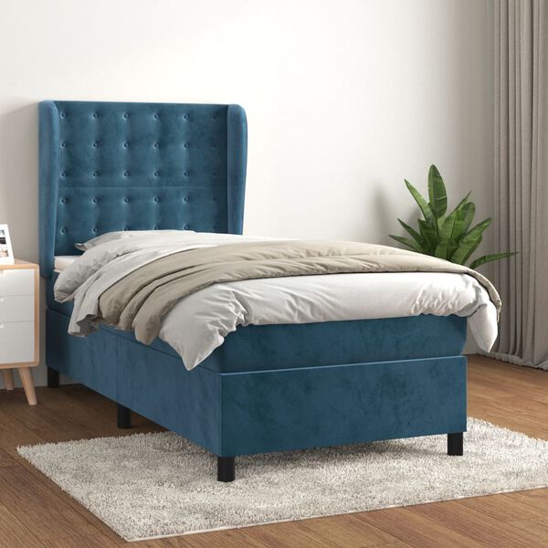 vidaXL Sommier &agrave; lattes de lit avec matelas Bleu fonc&eacute; 90x200 cm