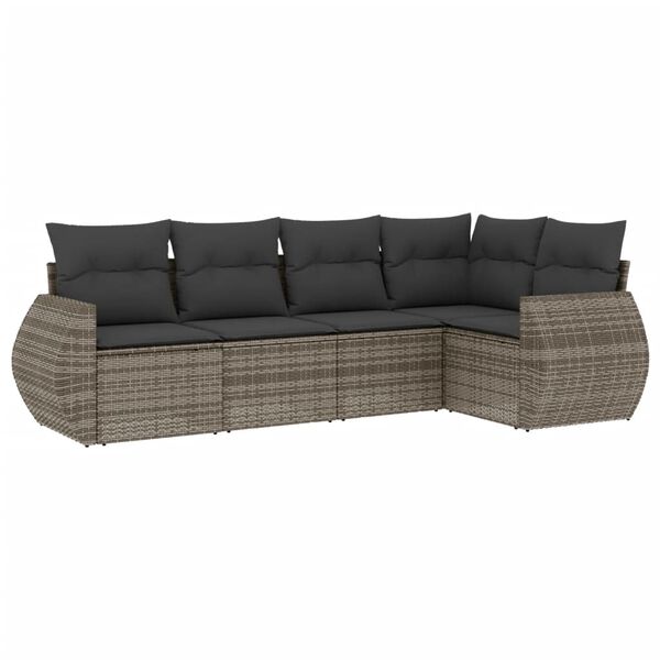 vidaXL Salon de jardin 5 pcs avec coussins gris r&eacute;sine tress&eacute;e