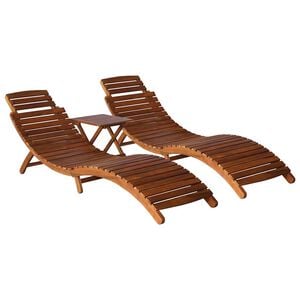 vidaXL Chaise longue avec table &agrave; th&eacute; 3 pcs Bois d'acacia massif