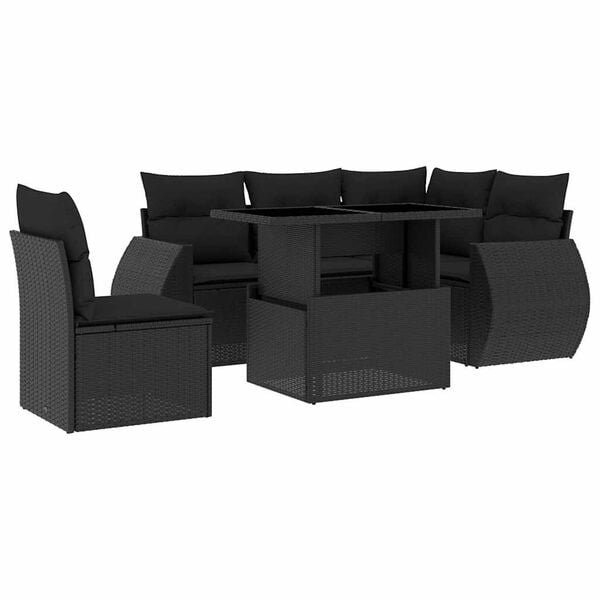 vidaXL Salon de jardin 6 pcs avec coussins noir r&eacute;sine tress&eacute;e