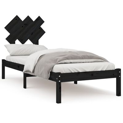 vidaXL Cadre de lit Noir 75x190 cm Petit simple Bois massif