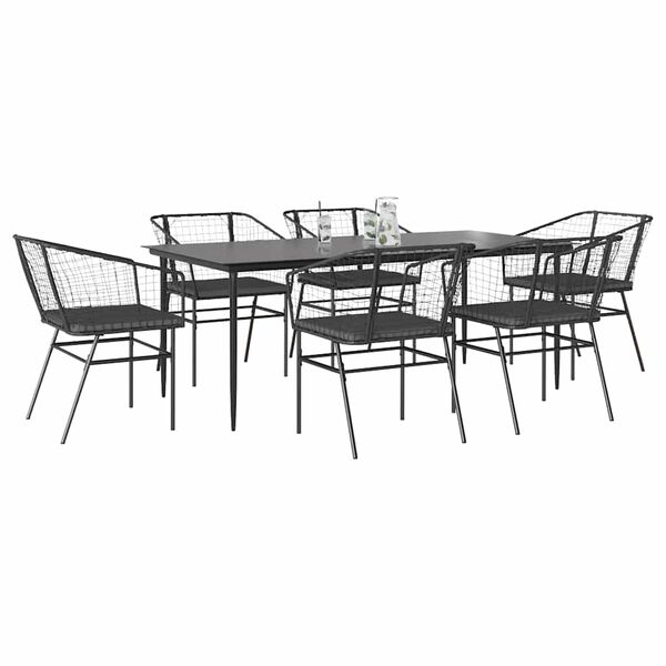 vidaXL Ensemble &agrave; manger de jardin coussins 7pcs noir poly rotin verre