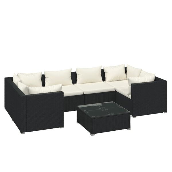 vidaXL Salon de jardin 7 pcs avec coussins R&eacute;sine tress&eacute;e Noir