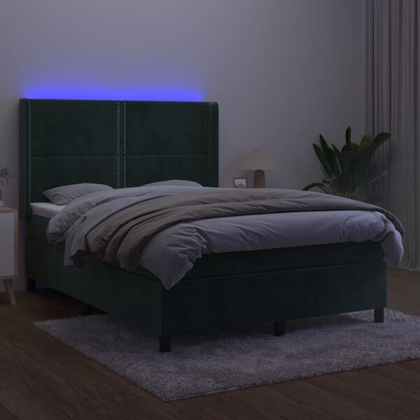 vidaXL Sommier &agrave; lattes de lit matelas et LED Vert fonc&eacute; 140x200 cm