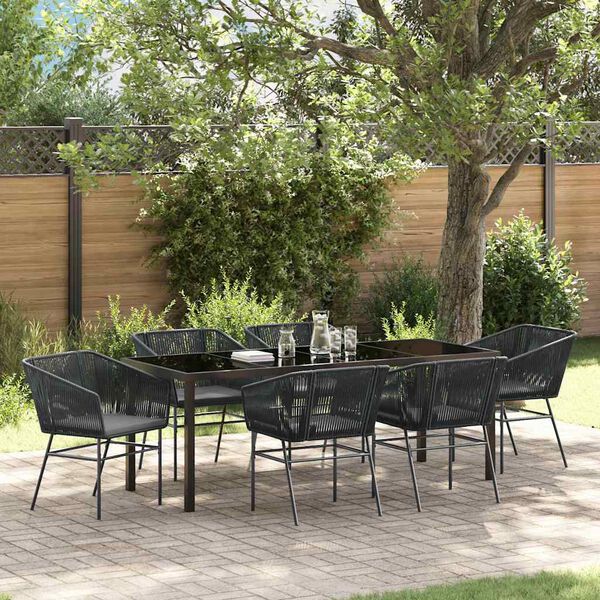 vidaXL Ensemble de salle &agrave; manger pour jardin avec coussin 7 pcs Noir