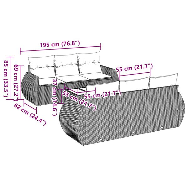 vidaXL Salon de jardin 7 pcs avec coussins noir résine tressée