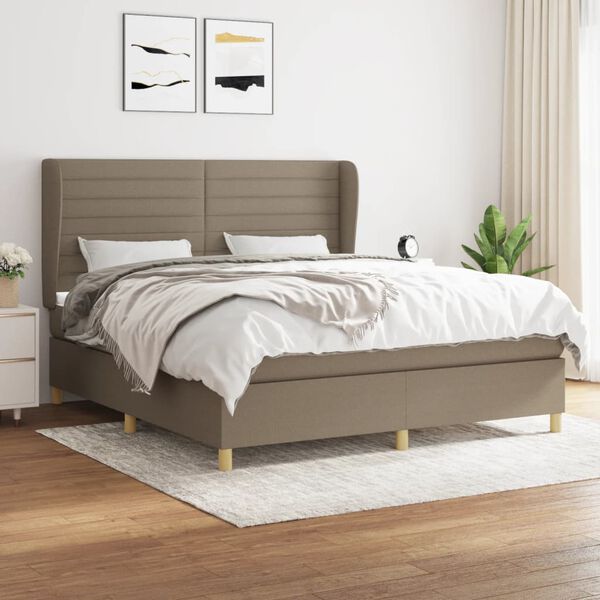 vidaXL Sommier &agrave; lattes de lit avec matelas Taupe 160x200 cm Tissu