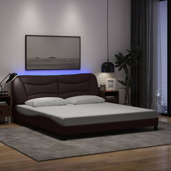 vidaXL Cadre de lit avec LED sans matelas Hvar marron fonc&eacute; 180x200cm tissu