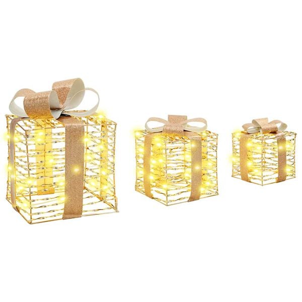 vidaXL Bo&icirc;te Cadeau avec 60 LED 3 pcs Blanc chaud 20 x 20 x 20 cm PET