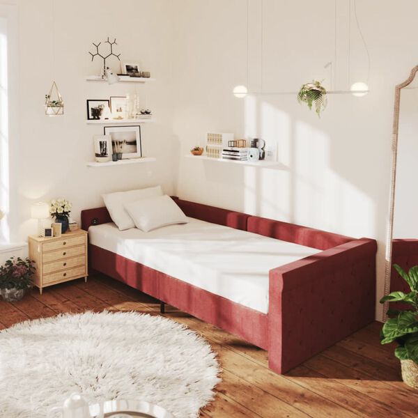 vidaXL Lit avec matelas et &eacute;clairage USB Rouge bordeaux Tissu 90x200cm