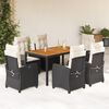 vidaXL Ensemble &agrave; manger de jardin coussins 7pcs Noir R&eacute;sine tress&eacute;e