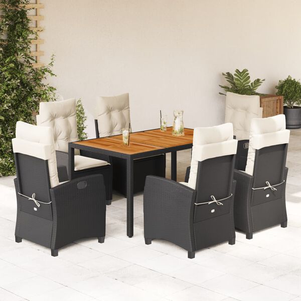 vidaXL Ensemble &agrave; manger de jardin coussins 7pcs Noir R&eacute;sine tress&eacute;e