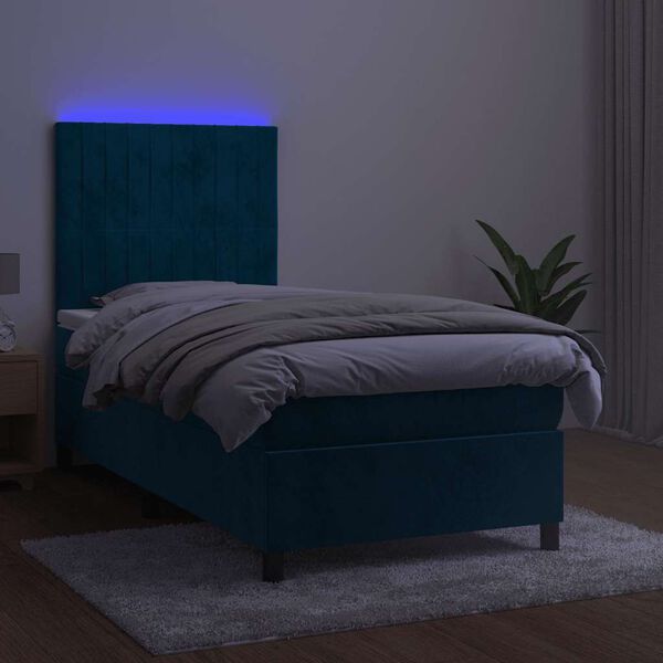 vidaXL Sommier &agrave; lattes de lit matelas LED Bleu fonc&eacute; 80x200cm Velours