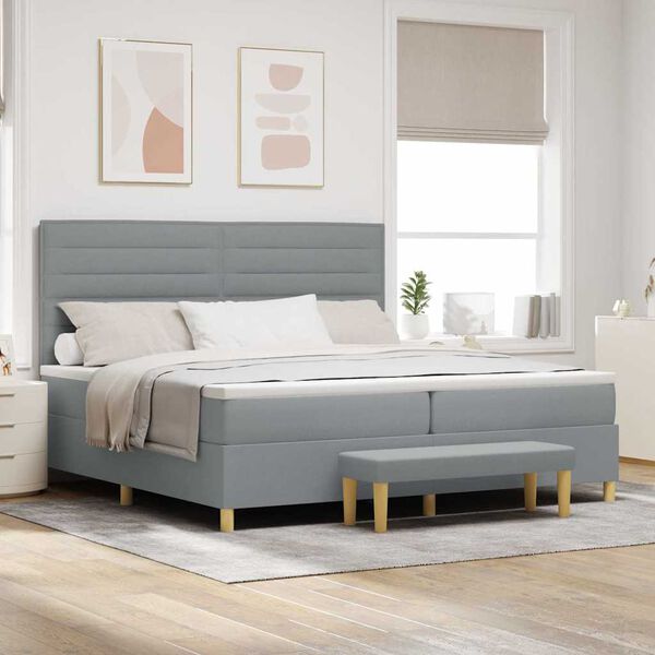 vidaXL Lit &agrave; ressorts avec matelas Gris clair 200 x 200 cm tissu