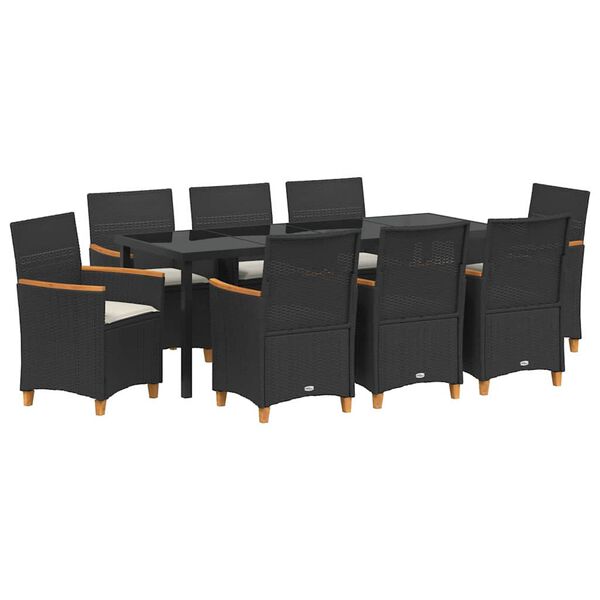 vidaXL Ensemble de salle &agrave; manger pour jardin 9 pcs Noir polyrotin