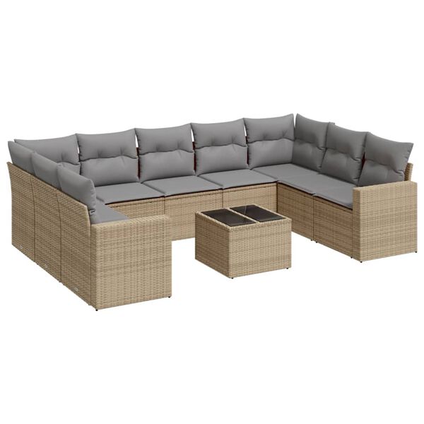 vidaXL Salon de jardin avec coussins 10 pcs beige r&eacute;sine tress&eacute;e