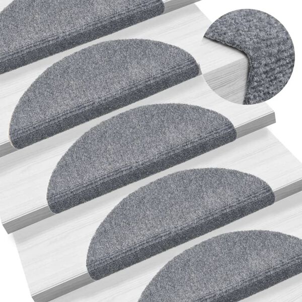 vidaXL Tapis d'escalier autocollants 15 pièces 56 x 17 x 3 cm Gris clair Demi-rond