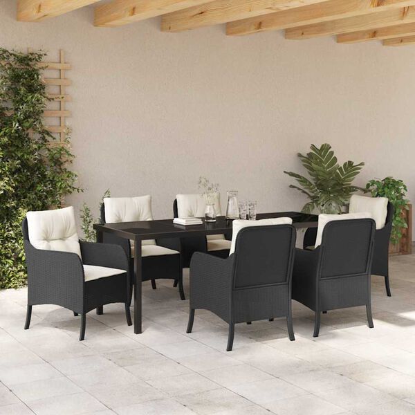 vidaXL Ensemble de salle &agrave; manger pour jardin 7 pcs Noir polyrotin
