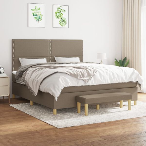 vidaXL Sommier &agrave; lattes de lit avec matelas Taupe 180x200 cm Tissu