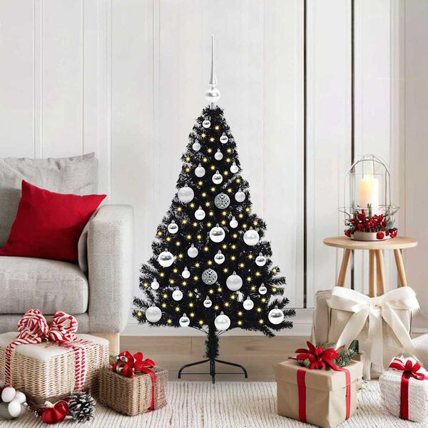 vidaXL Sapin de No&euml;l artificiel pr&eacute;-&eacute;clair&eacute; Noir 120 cm PVC