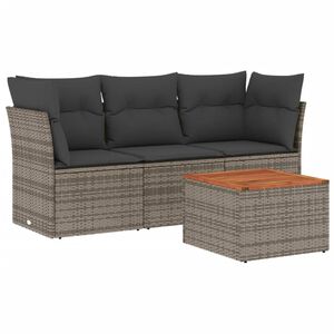 vidaXL Salon de jardin 4 pcs avec coussins gris r&eacute;sine tress&eacute;e