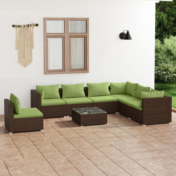 vidaXL Salon de jardin 8 pcs avec coussins r&eacute;sine tress&eacute;e marron
