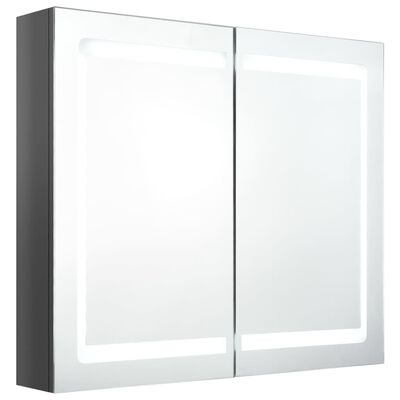 vidaXL Armoire de salle de bain à miroir LED Gris brillant 80x12x68 cm