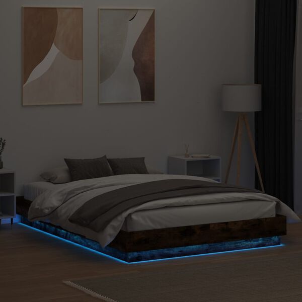 vidaXL Cadre de lit avec LED sans matelas ch&ecirc;ne fum&eacute; 160x200 cm