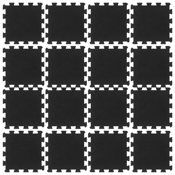 vidaXL Carreaux de sol caoutchouc 16 pcs noir 16 mm 30x30 cm