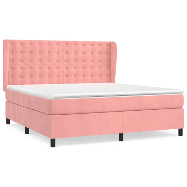 vidaXL Sommier &agrave; lattes de lit avec matelas Rose 160x200 cm Velours