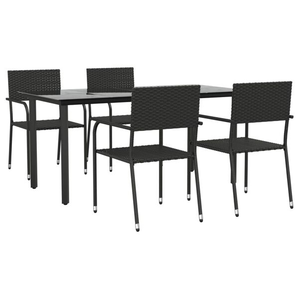 vidaXL Ensemble &agrave; manger de jardin 5 pcs noir r&eacute;sine tress&eacute;e et acier