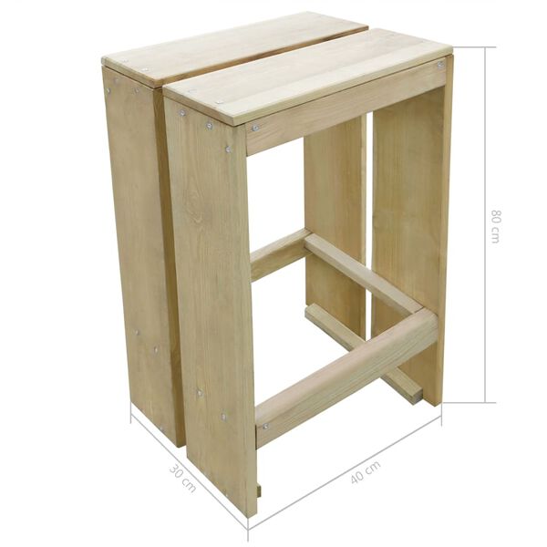 vidaXL Tabourets de bar d'ext&eacute;rieur lot de 2 Pin impr&eacute;gn&eacute;