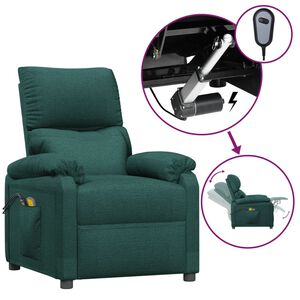 vidaXL Fauteuil &eacute;lectrique de massage Vert fonc&eacute; Tissu