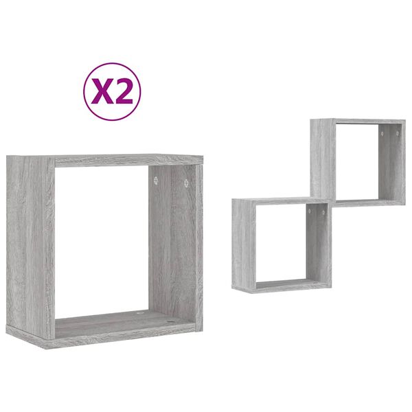 vidaXL Étagères cube murales 2 pcs sonoma gris 30x15x30 cm