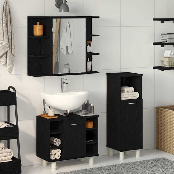vidaXL Ensemble de mobilier de salle de bain avec &eacute;tag&egrave;re 3 pcs Noir