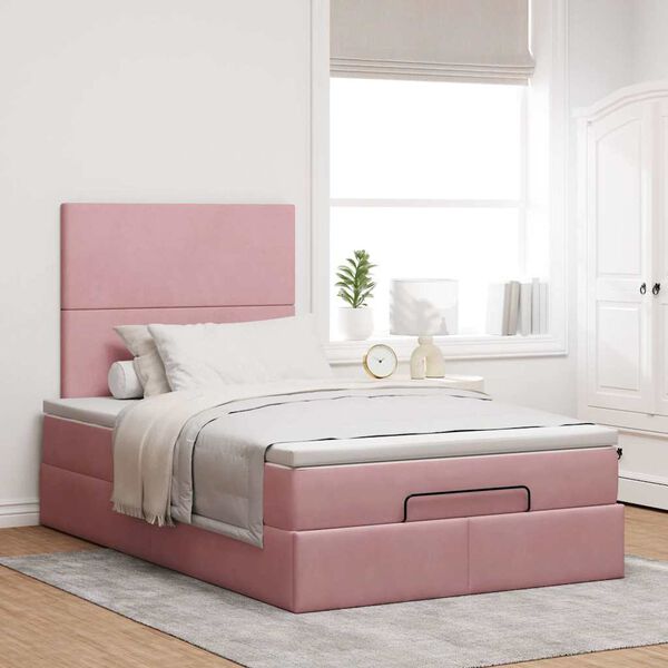 vidaXL Cadre de lit ottoman avec matelas rose 120x200 cm velours
