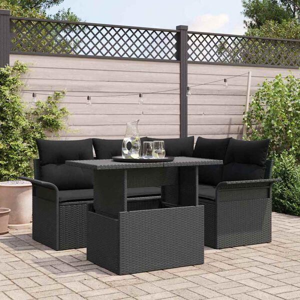 vidaXL Ensemble de canap&eacute; de jardin avec coussin 5 pcs Noir Poly rotin