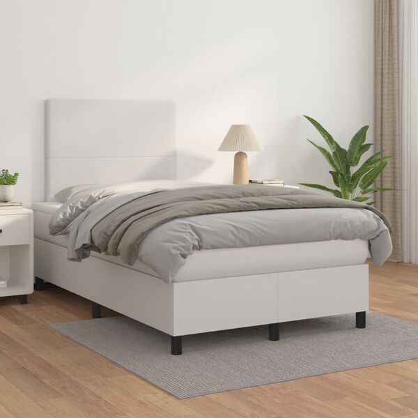 vidaXL Sommier &agrave; lattes de lit avec matelas Blanc 120x200cm Similicuir