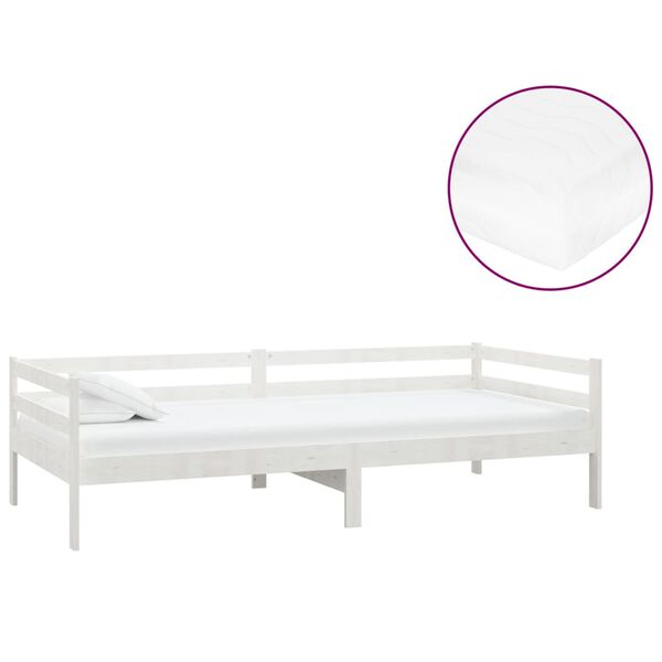 vidaXL Lit de repos avec matelas 90x200 cm Blanc Bois de pin massif
