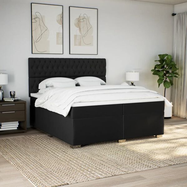 vidaXL Sommier &agrave; lattes de lit avec matelas Noir 200x200 cm Tissu