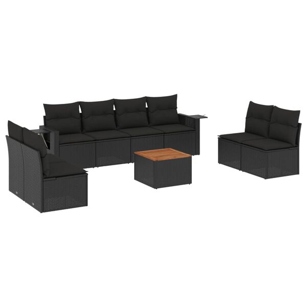 vidaXL Salon de jardin 9 pcs avec coussins noir r&eacute;sine tress&eacute;e