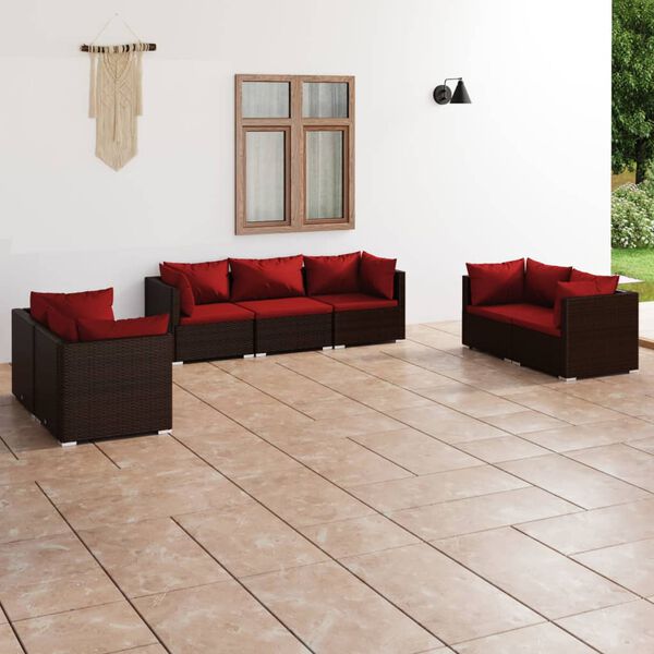 vidaXL Salon de jardin 7 pcs avec coussins R&eacute;sine tress&eacute;e Marron